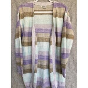 Orvis Linen Cardigan Womens S Open Front Lightweight Striped Sweater Oversized